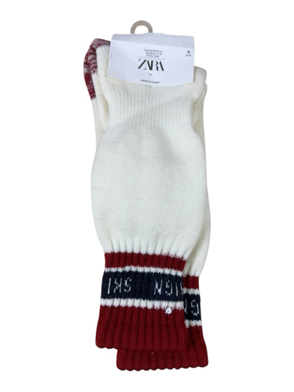 ZARA Kids Knit Crew Socks Red White Blue Graphic Size 6-8 NWT Cotton - Picture 1 of 6